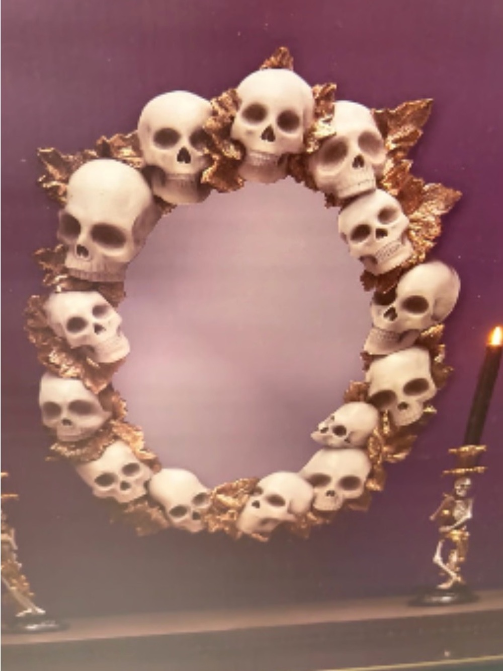 Christian Siriano White Skull and Gold Leaf Round Wall Mirror